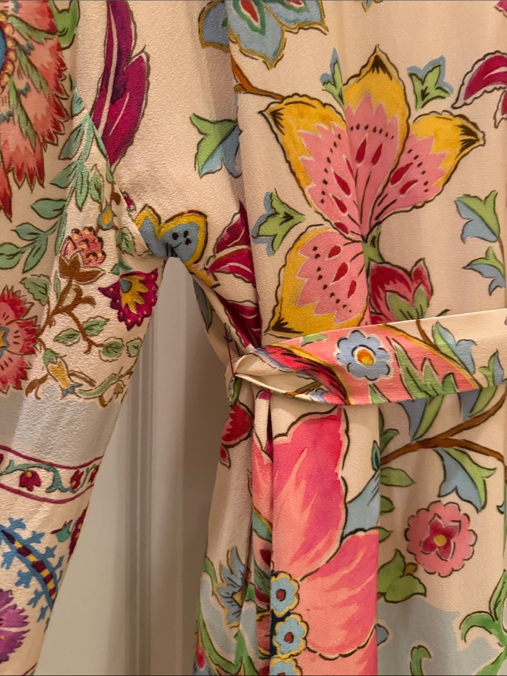 Zara Cream Floral Wrap Kimono Duster Cardigan Belted light weight cover up Small - Picture 12 of 14